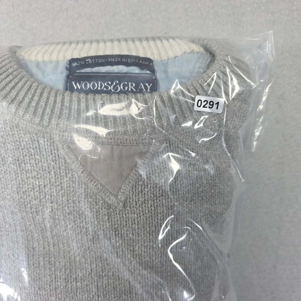 Woods & Gray Mens Large Gray 100% Cotton Crewneck Sweater Embroidered Crest Logo